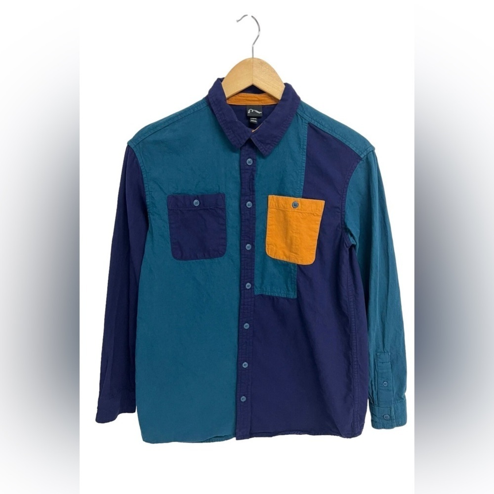art class Teal and Navy Colorblock Kids Button Down Shirt